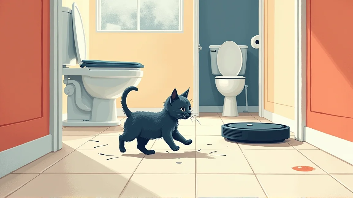 在宅勤務中、トイレで子猫がまさかの便器ダイブ｜飼い主のうっかりで起きた家中大脱走事件