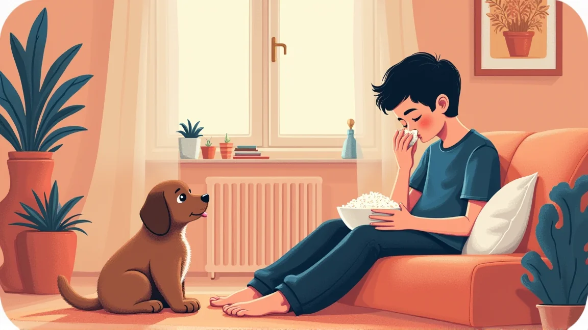 くしゃみを3回したら3回とも子犬が駆け寄ってきた…1か月前、ソファでご飯を食べていた飼い主がやってしまったこと