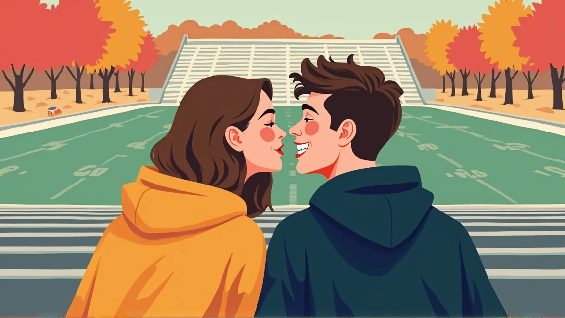 観客席でキスをよけようとする大学生